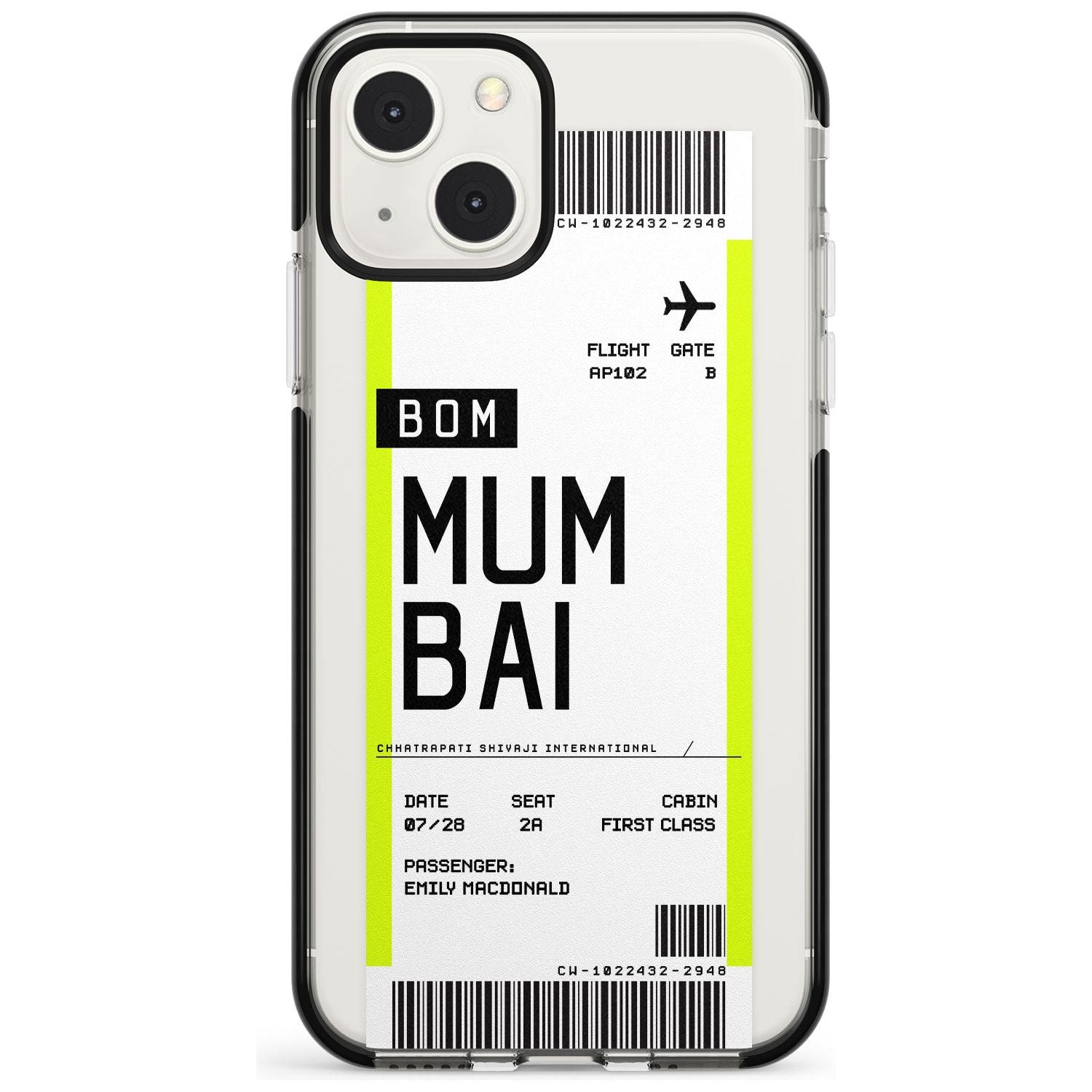 Personalised Mumbai Boarding Pass Custom Phone Case iPhone 13 Mini / Black Impact Case Blanc Space
