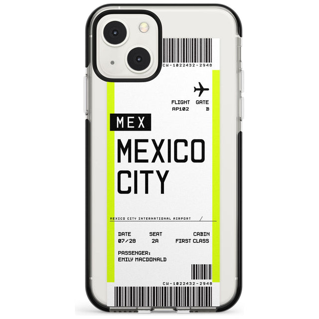 Personalised Mexico City Boarding Pass Custom Phone Case iPhone 13 Mini / Black Impact Case Blanc Space