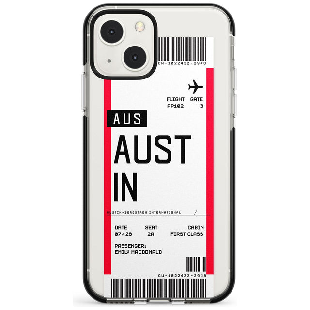 Personalised Austin Boarding Pass Custom Phone Case iPhone 13 Mini / Black Impact Case Blanc Space