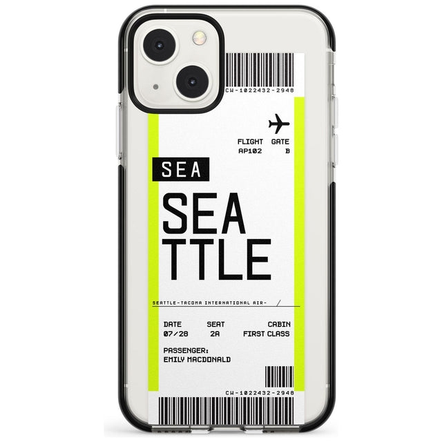 Personalised Seattle Boarding Pass Custom Phone Case iPhone 13 Mini / Black Impact Case Blanc Space