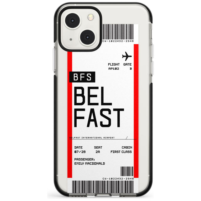 Personalised Belfast Boarding Pass Custom Phone Case iPhone 13 Mini / Black Impact Case Blanc Space