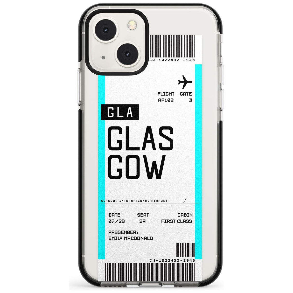 Personalised Glasgow Boarding Pass Custom Phone Case iPhone 13 Mini / Black Impact Case Blanc Space