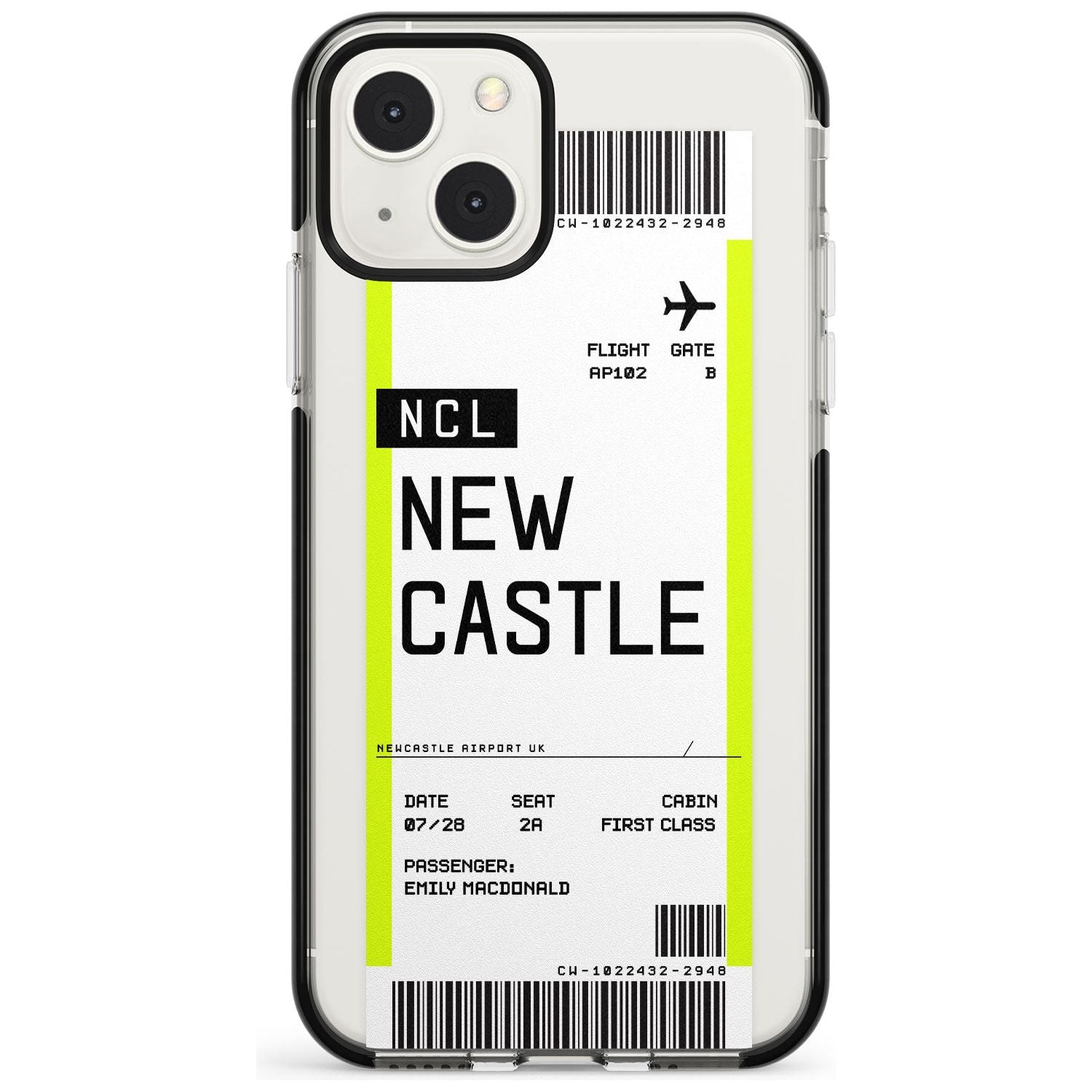 Personalised Newcastle Boarding Pass Custom Phone Case iPhone 13 Mini / Black Impact Case Blanc Space