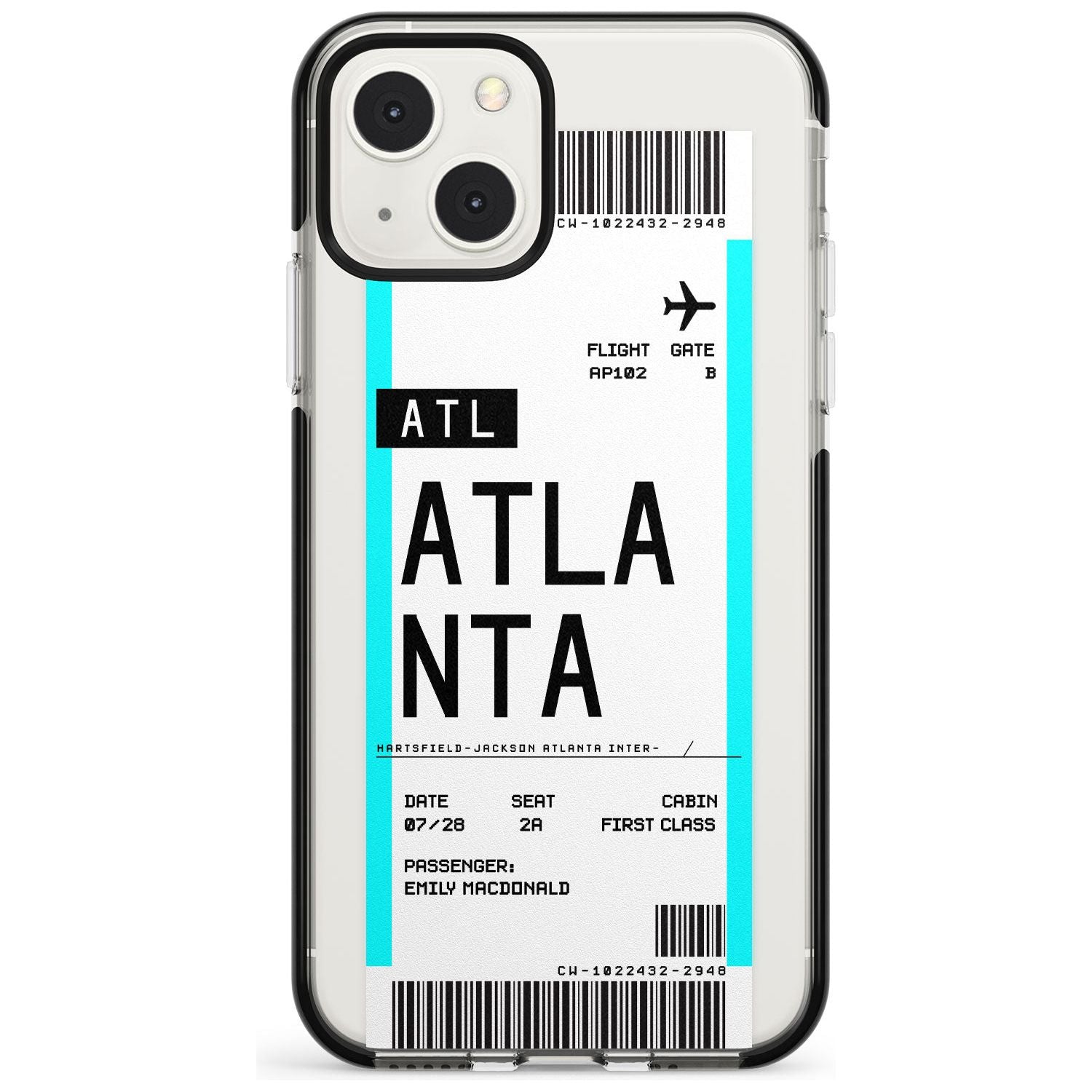 Personalised Atlanta Boarding Pass Custom Phone Case iPhone 13 Mini / Black Impact Case Blanc Space