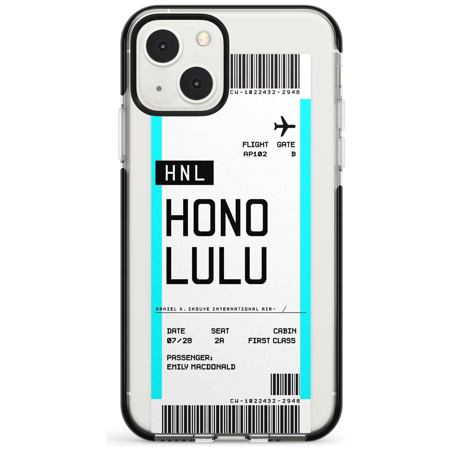 Personalised Honolulu Boarding Pass Custom Phone Case iPhone 13 Mini / Black Impact Case Blanc Space