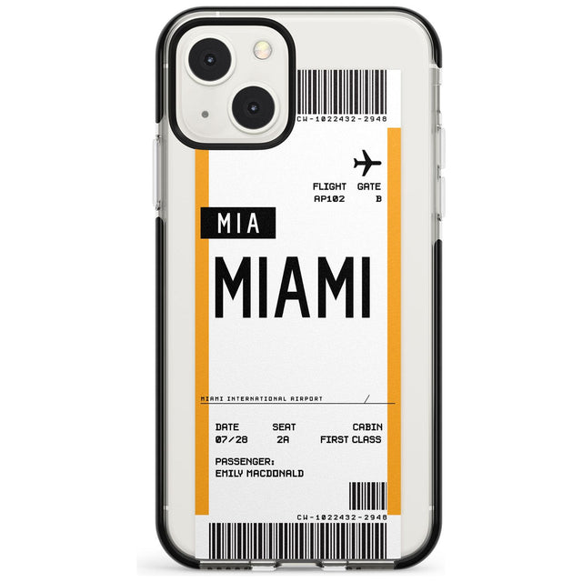 Personalised Miami Boarding Pass Custom Phone Case iPhone 13 Mini / Black Impact Case Blanc Space