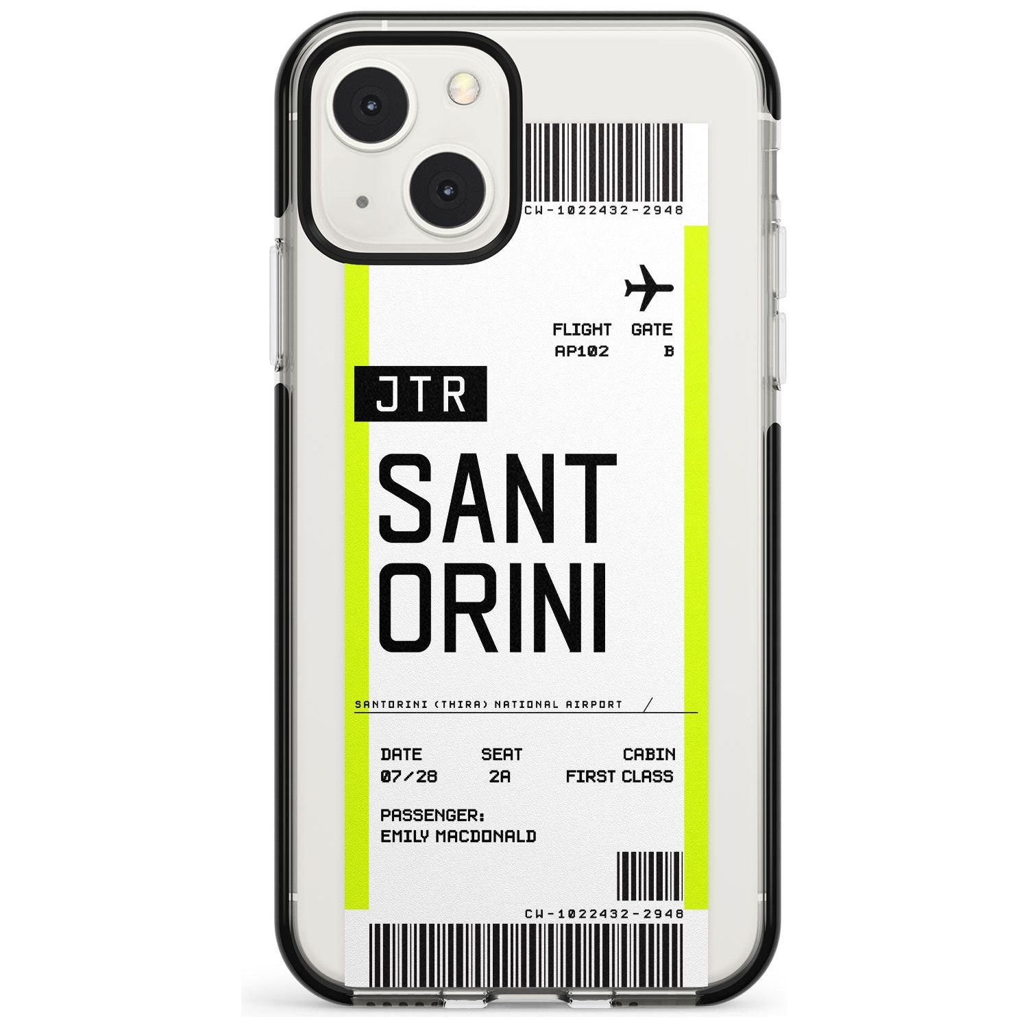 Personalised Santorini Boarding Pass Custom Phone Case iPhone 13 Mini / Black Impact Case Blanc Space