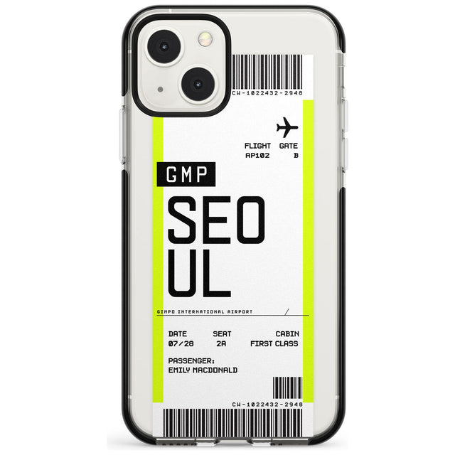 Personalised Seoul Boarding Pass Custom Phone Case iPhone 13 Mini / Black Impact Case Blanc Space