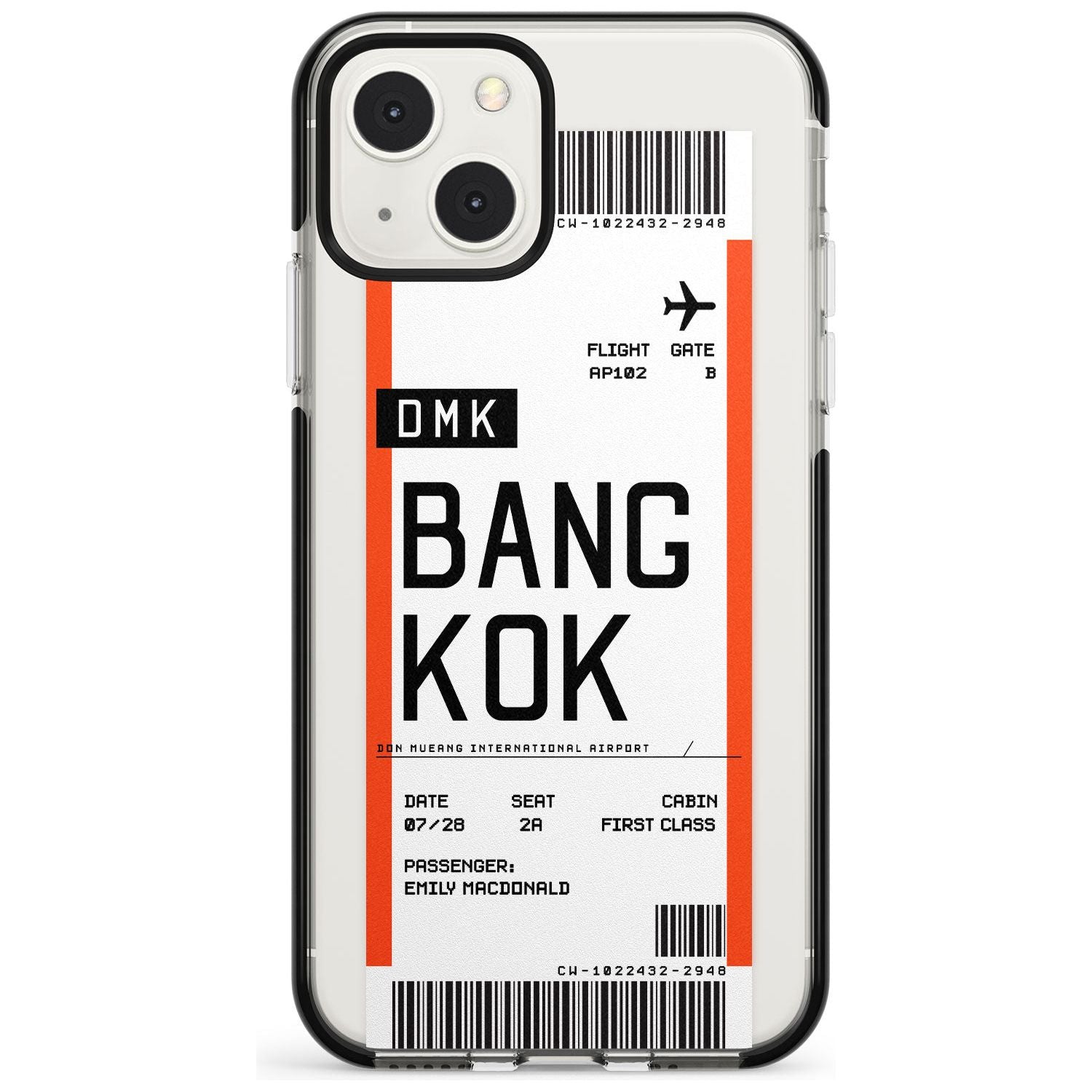 Personalised Bangkok Boarding Pass Custom Phone Case iPhone 13 Mini / Black Impact Case Blanc Space