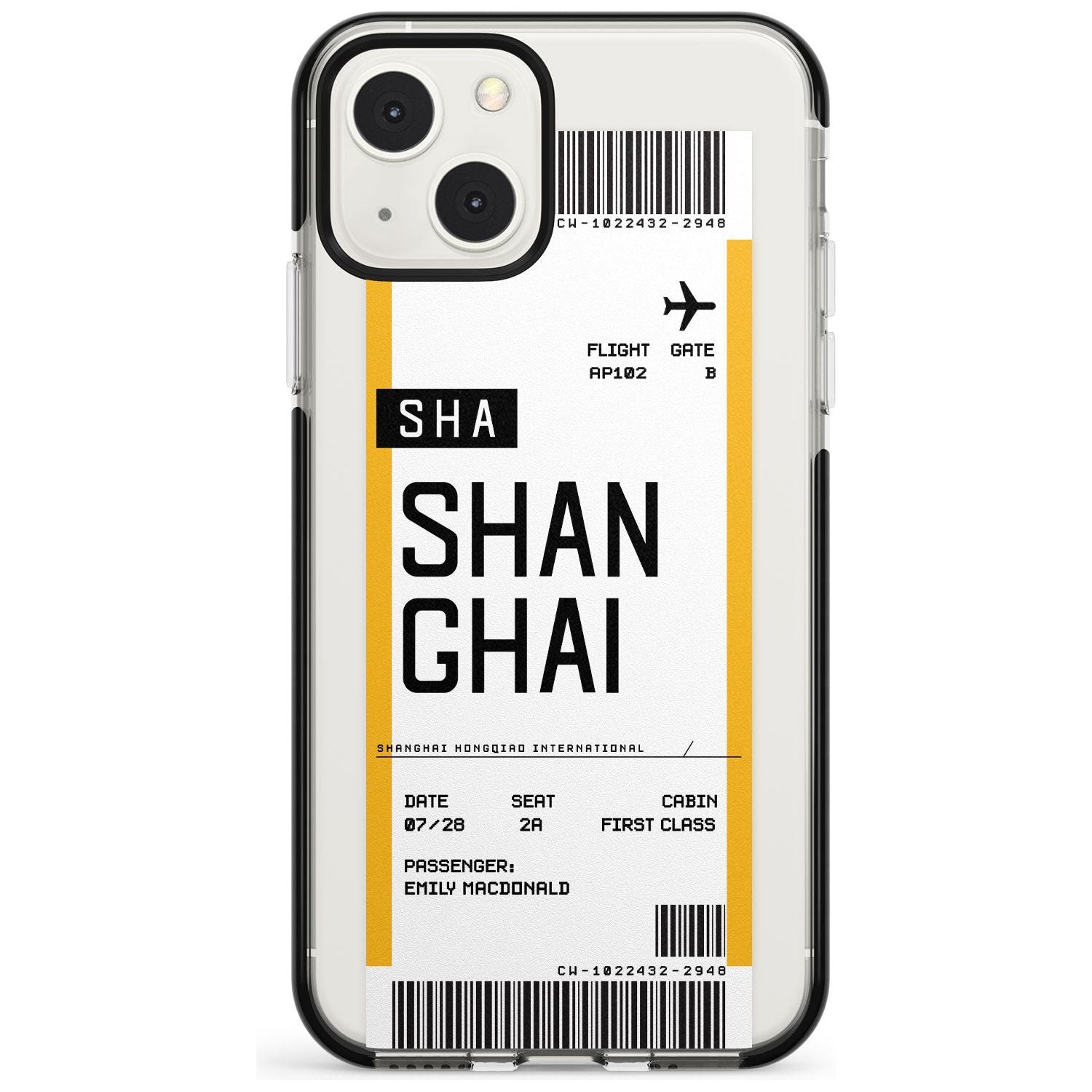 Personalised Shangai Boarding Pass Custom Phone Case iPhone 13 Mini / Black Impact Case Blanc Space