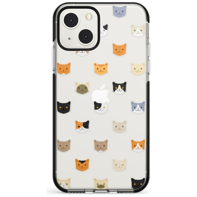 Cute Cat Face Transparent Phone Case iPhone 13 Mini / Black Impact Case Blanc Space
