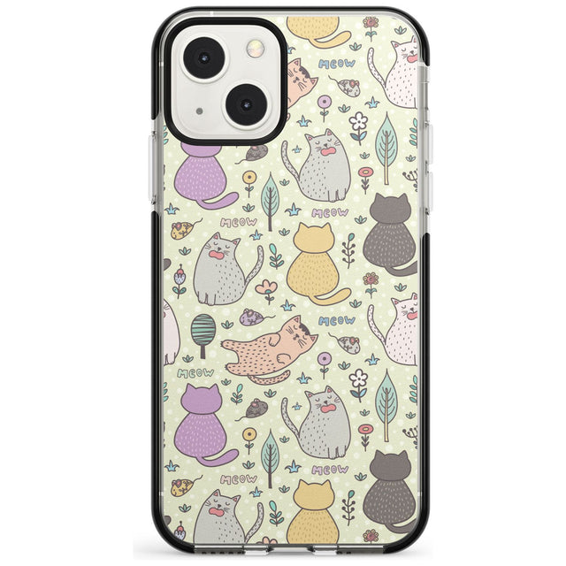 Cat Pattern Cream Phone Case iPhone 13 Mini / Black Impact Case Blanc Space