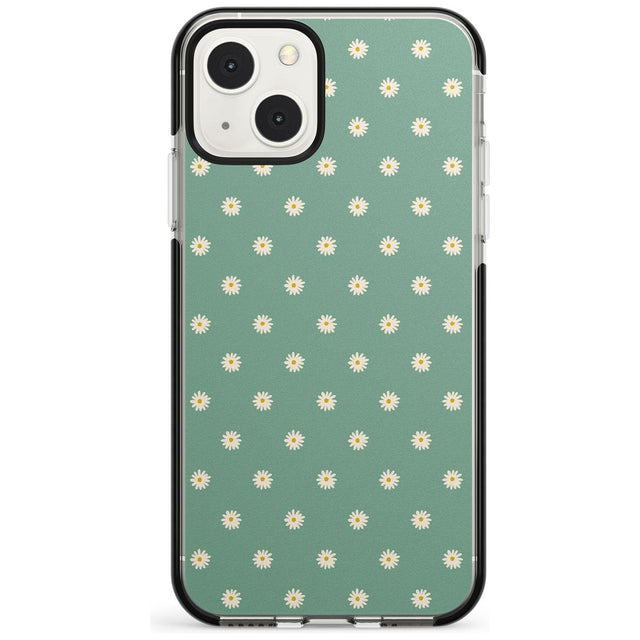 Daisy Pattern Teal Cute Floral Phone Case iPhone 13 Mini / Black Impact Case Blanc Space