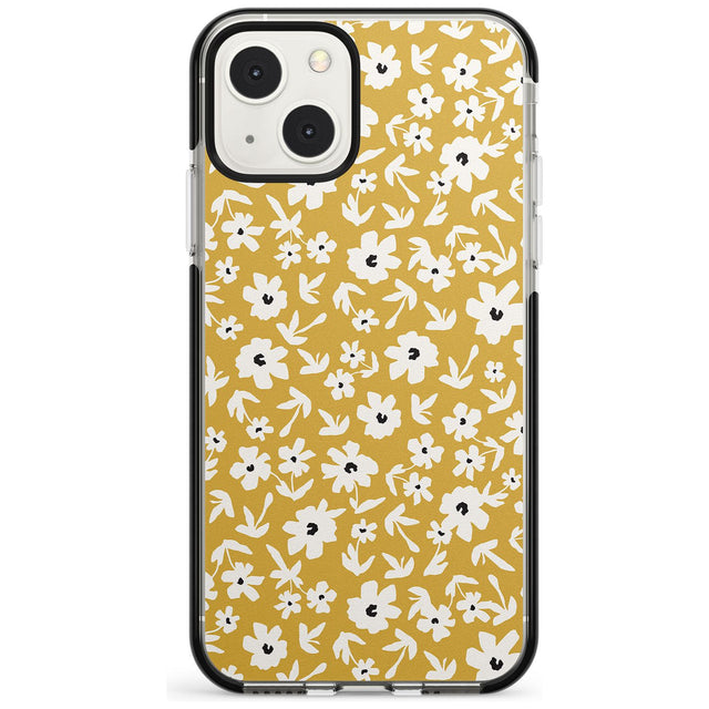 Floral Print on Mustard Cute Floral Phone Case iPhone 13 Mini / Black Impact Case Blanc Space