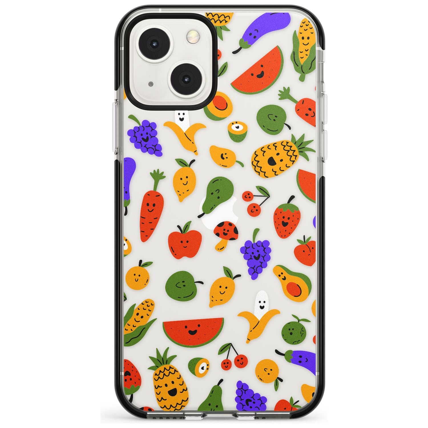 Mixed Kawaii Food Icons - Clear Phone Case iPhone 13 Mini / Black Impact Case Blanc Space