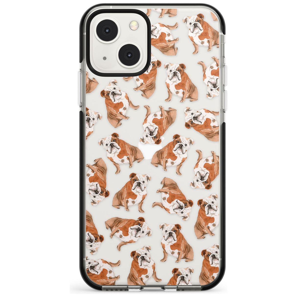 English Bulldog Watercolour Dog Pattern Phone Case iPhone 13 Mini / Black Impact Case Blanc Space