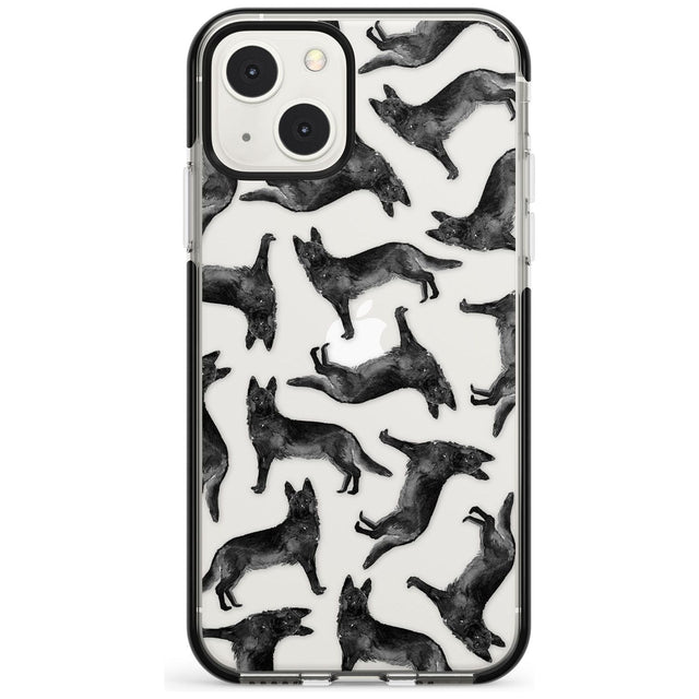 German Shepherd (Black) Watercolour Dog Pattern Phone Case iPhone 13 Mini / Black Impact Case Blanc Space