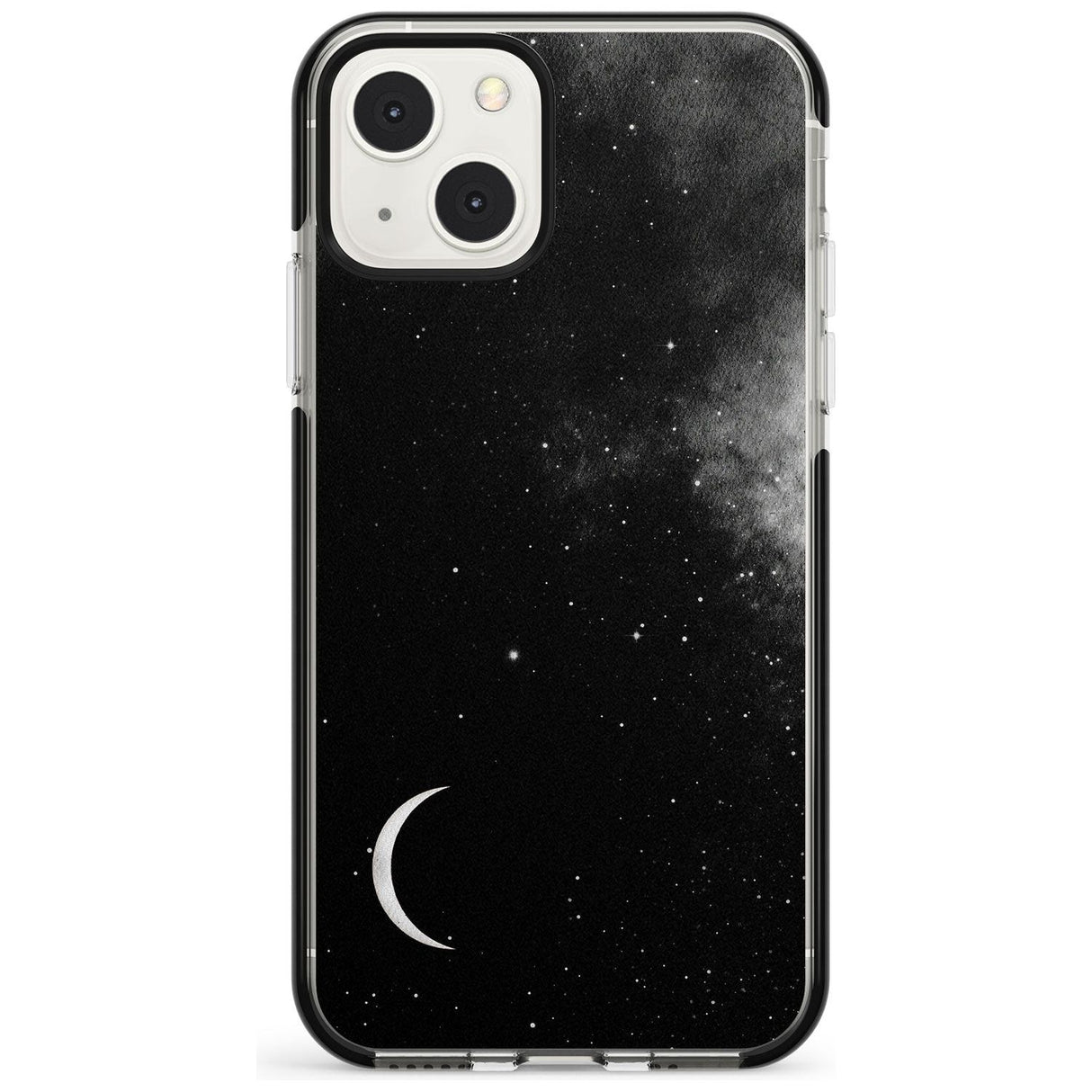 Night Sky Galaxies: Crescent Moon Phone Case iPhone 13 Mini / Black Impact Case Blanc Space