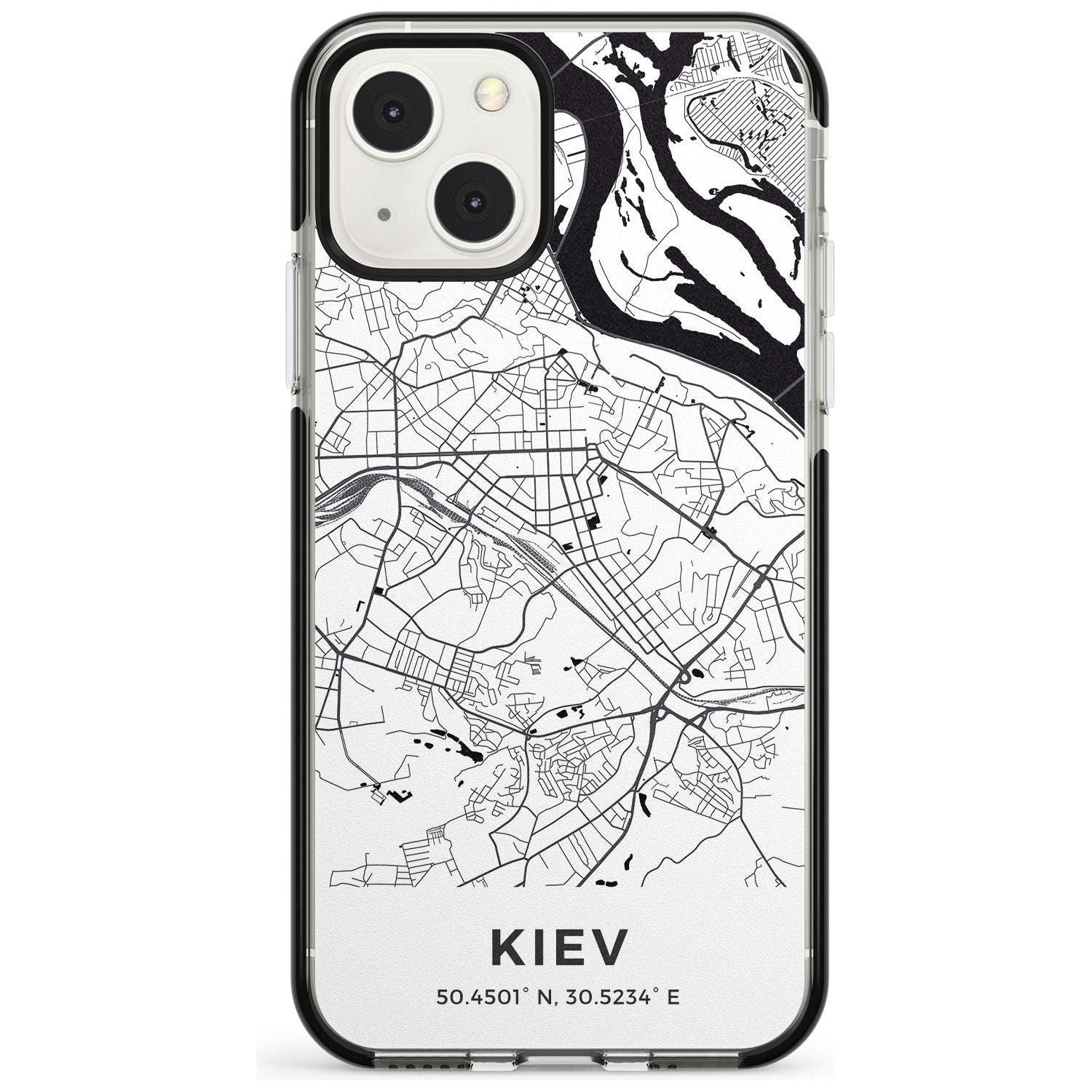 Map of Kiev, Ukraine Phone Case iPhone 13 Mini / Black Impact Case Blanc Space