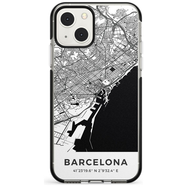Map of Barcelona, Spain Phone Case iPhone 13 Mini / Black Impact Case Blanc Space