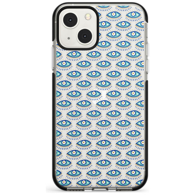 Eyes & Crosses (Clear) Psychedelic Eyes Pattern Phone Case iPhone 13 Mini / Black Impact Case Blanc Space