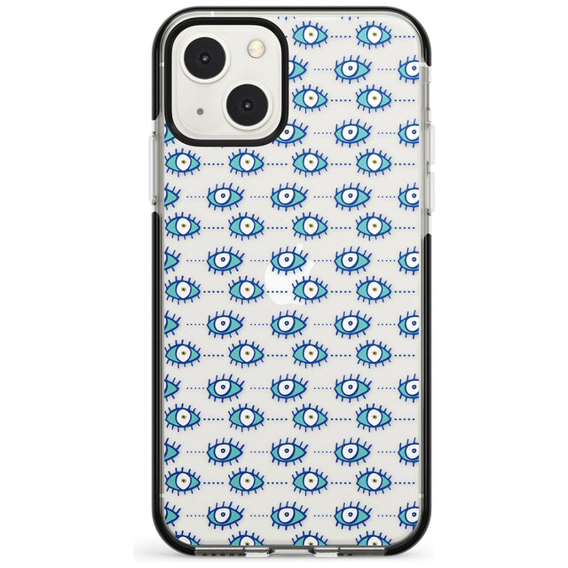 Crazy Eyes (Clear) Psychedelic Eyes Pattern Phone Case iPhone 13 Mini / Black Impact Case Blanc Space