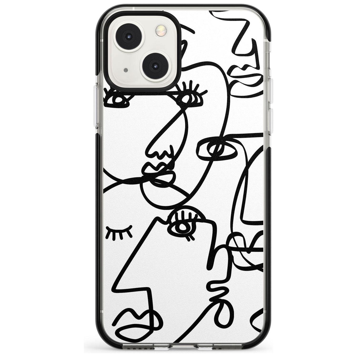 Abstract Continuous Line Faces Black on White Phone Case iPhone 13 Mini / Black Impact Case Blanc Space