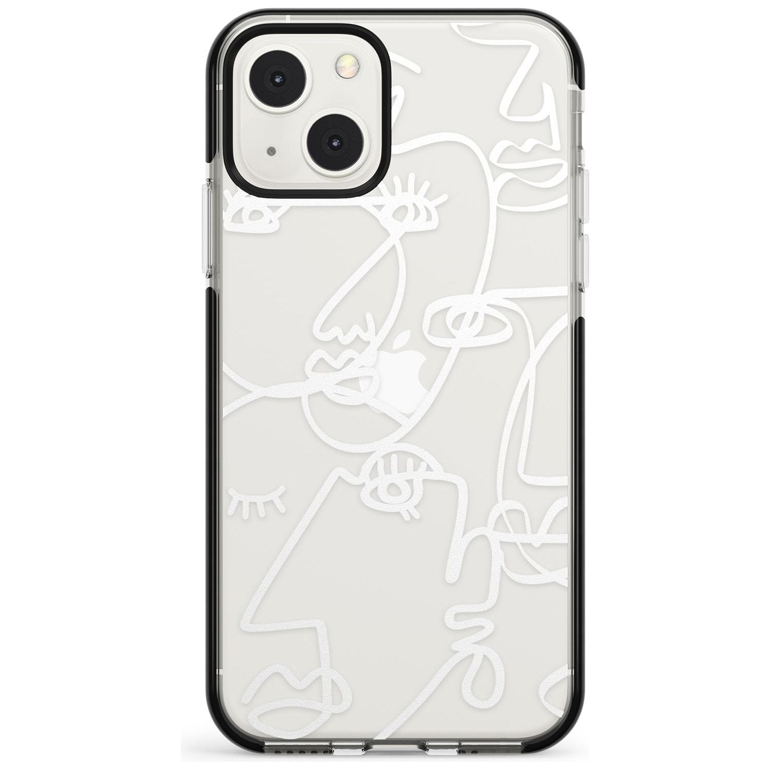 Abstract Continuous Line Faces White on Clear Phone Case iPhone 13 Mini / Black Impact Case Blanc Space