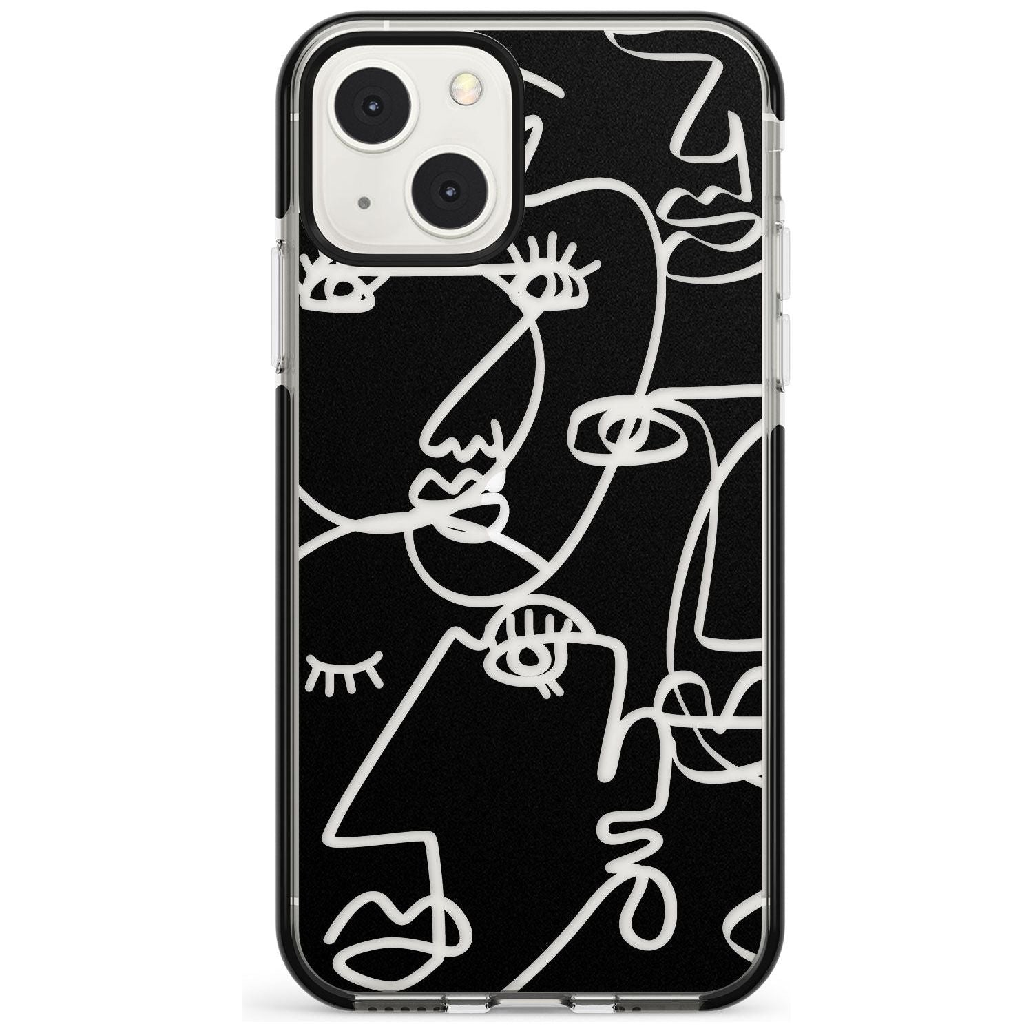 Abstract Continuous Line Faces Clear on Black Phone Case iPhone 13 Mini / Black Impact Case Blanc Space