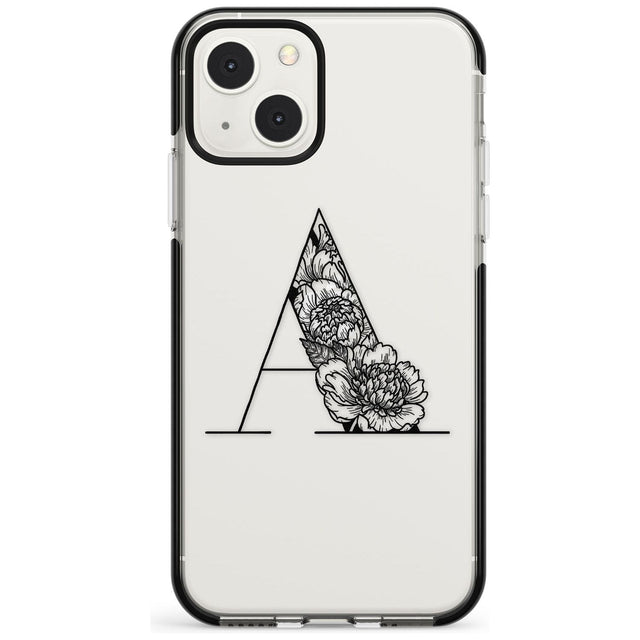 Floral Monogram Letter Custom Phone Case iPhone 13 Mini / Black Impact Case Blanc Space
