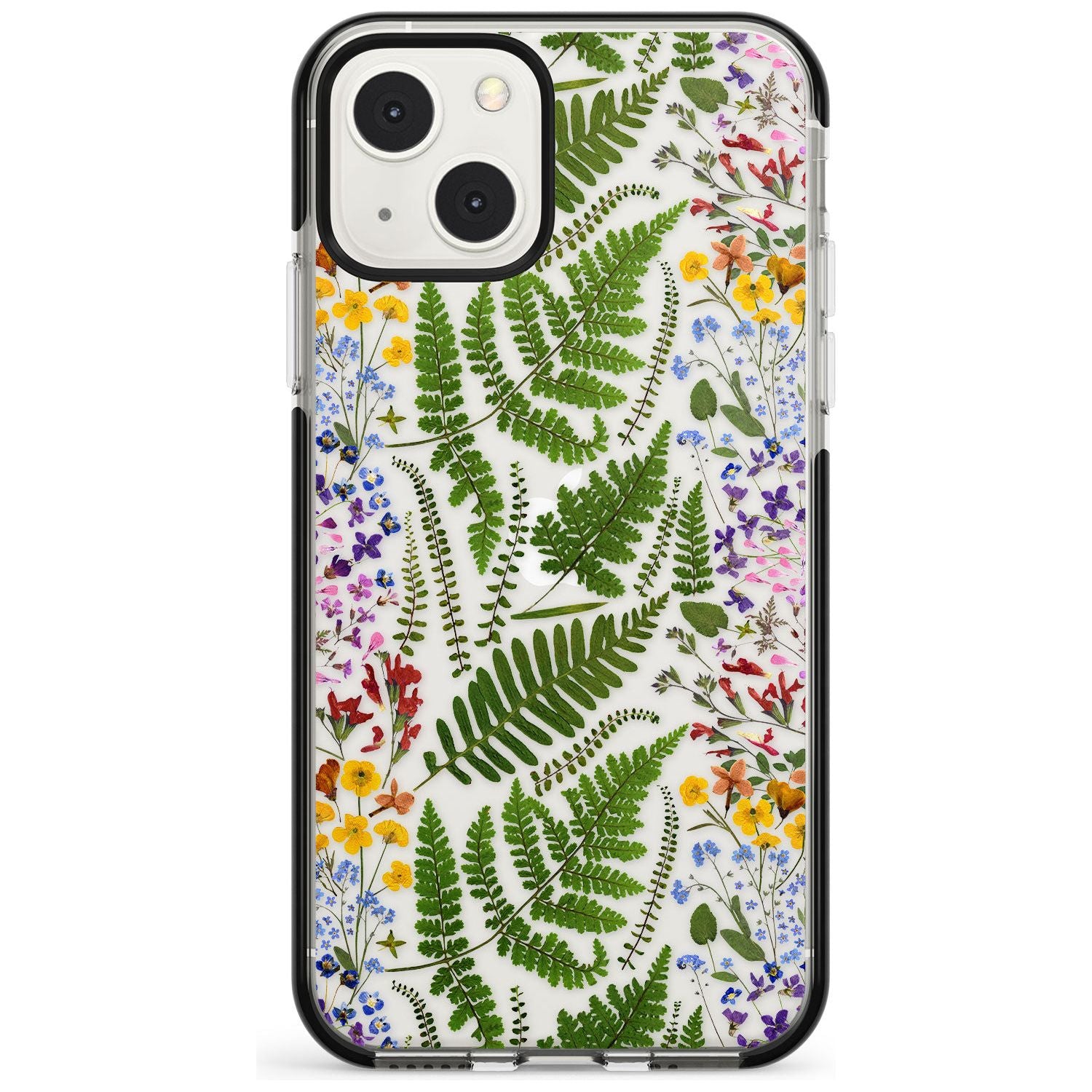 Busy Floral and Fern Design Phone Case iPhone 13 Mini / Black Impact Case Blanc Space