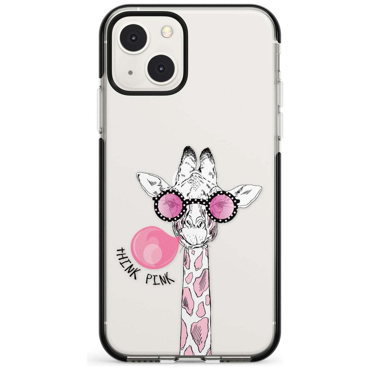 Think Pink Giraffe Black Impact Phone Case for iPhone 13 & 13 Mini