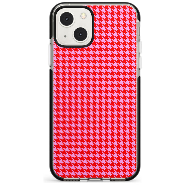 Neon Pink & Red Houndstooth Pattern Phone Case iPhone 13 Mini / Black Impact Case Blanc Space