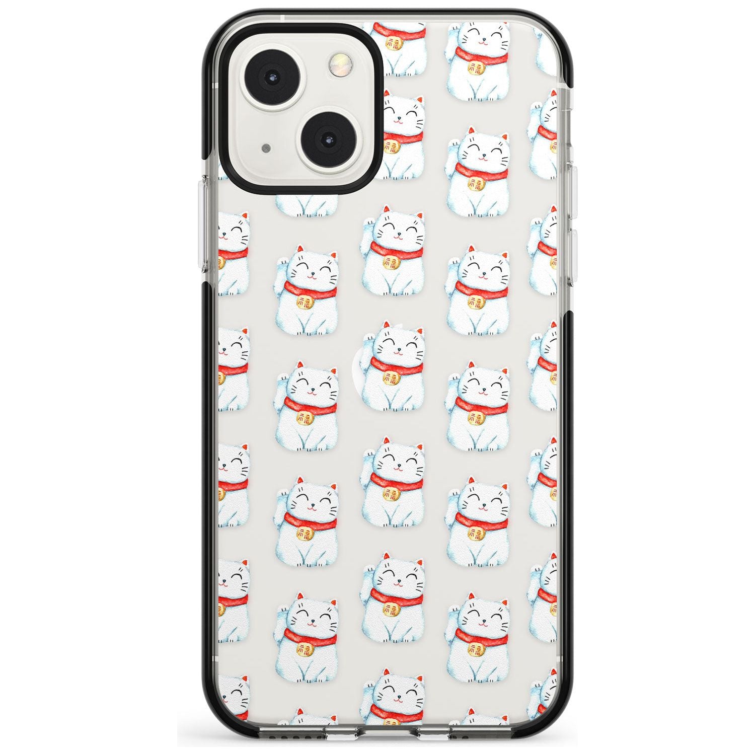 Lucky Cat Maneki-Neko Japanese Pattern Phone Case iPhone 13 Mini / Black Impact Case Blanc Space