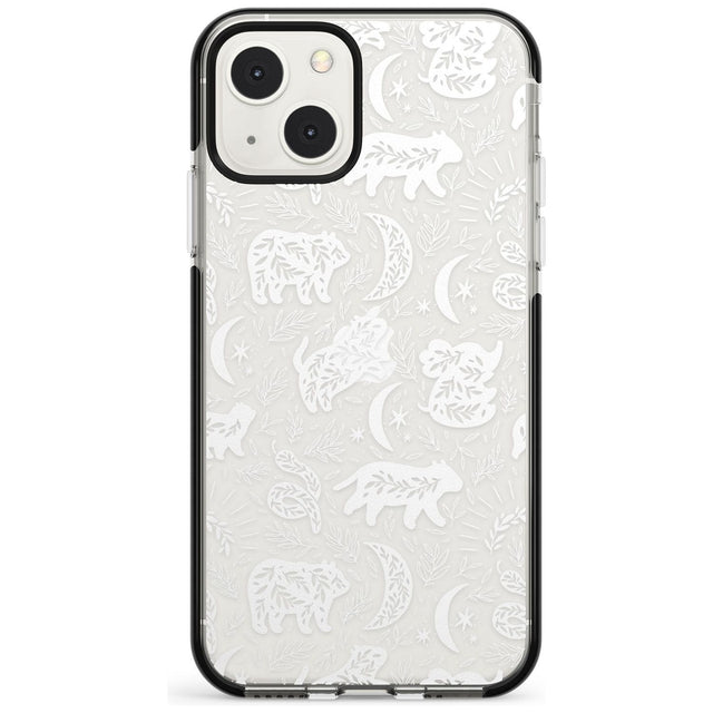 Forest Animal Silhouettes: White/Clear Phone Case iPhone 13 Mini / Black Impact Case Blanc Space