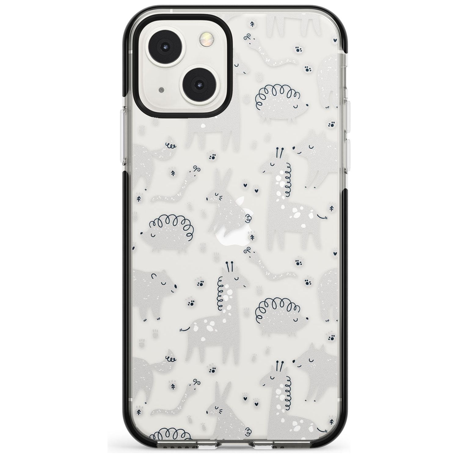 Adorable Mixed Animals Pattern (Clear) Phone Case iPhone 13 Mini / Black Impact Case Blanc Space