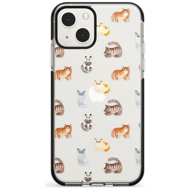 Cute Cat Pattern - Clear Phone Case iPhone 13 Mini / Black Impact Case Blanc Space