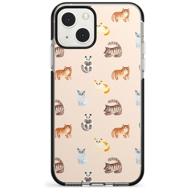 Cute Cat Pattern Phone Case iPhone 13 Mini / Black Impact Case Blanc Space