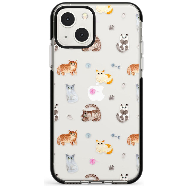 Cats with Toys - Clear Phone Case iPhone 13 Mini / Black Impact Case Blanc Space