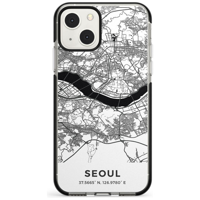 Map of Seoul, South Korea Phone Case iPhone 13 Mini / Black Impact Case Blanc Space