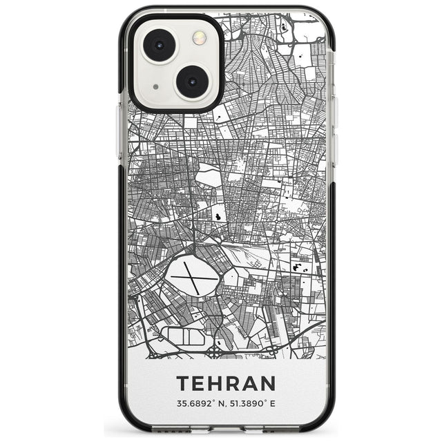 Map of Tehran, Iran Phone Case iPhone 13 Mini / Black Impact Case Blanc Space