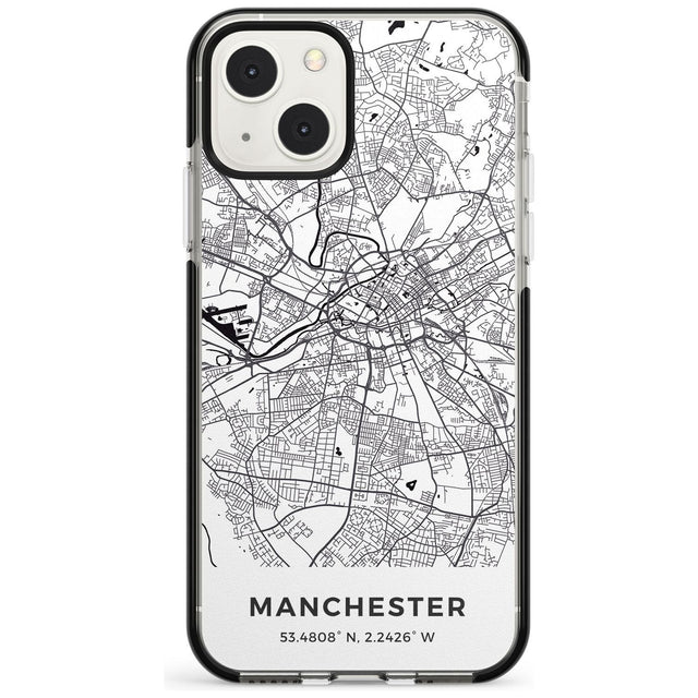Map of Manchester, England Phone Case iPhone 13 Mini / Black Impact Case Blanc Space