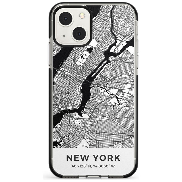 Map of New York, New York Phone Case iPhone 13 Mini / Black Impact Case Blanc Space