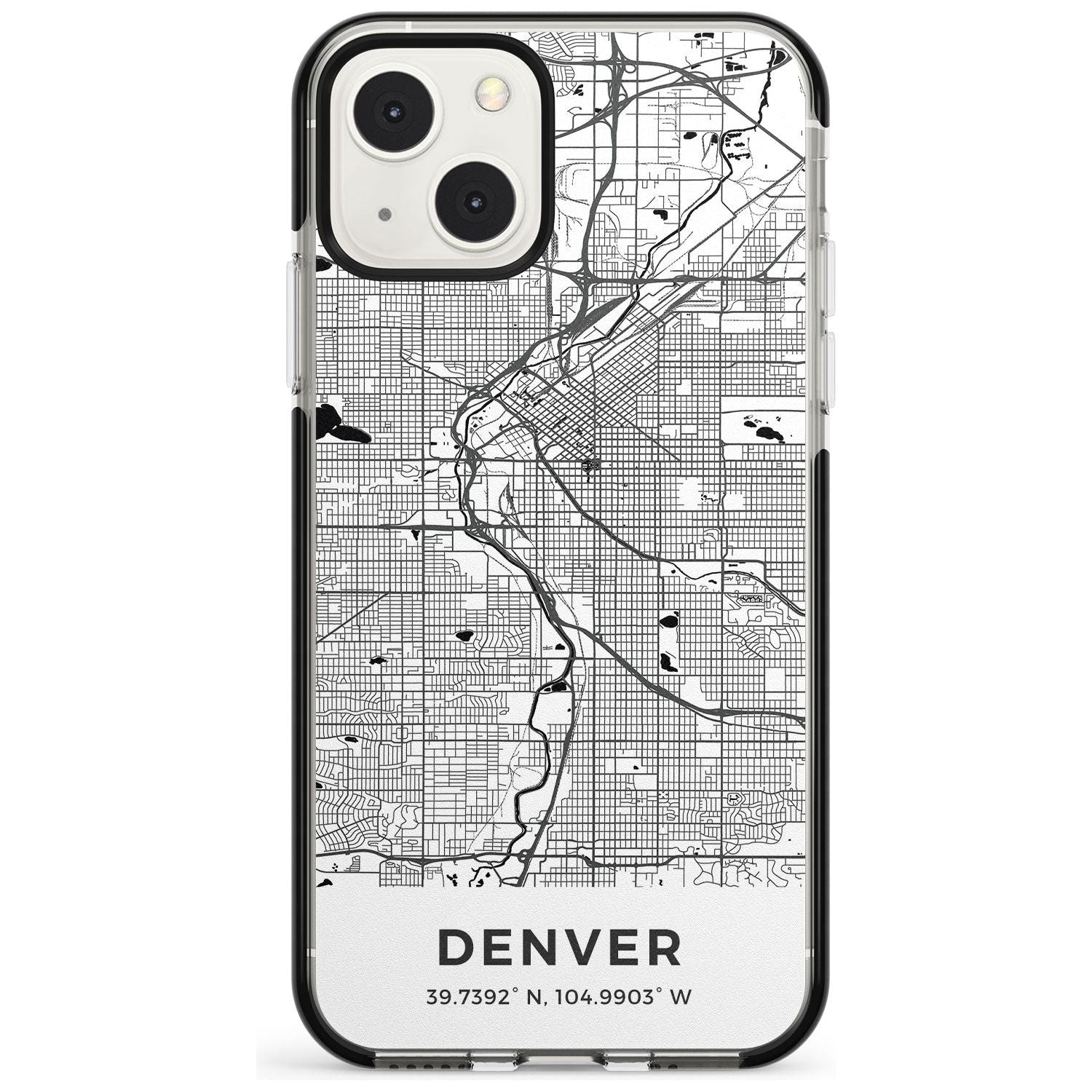 Map of Denver, Colorado Phone Case iPhone 13 Mini / Black Impact Case Blanc Space