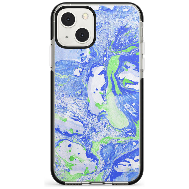 Dark Blue & Green Marbled Paper Pattern Phone Case iPhone 13 Mini / Black Impact Case Blanc Space