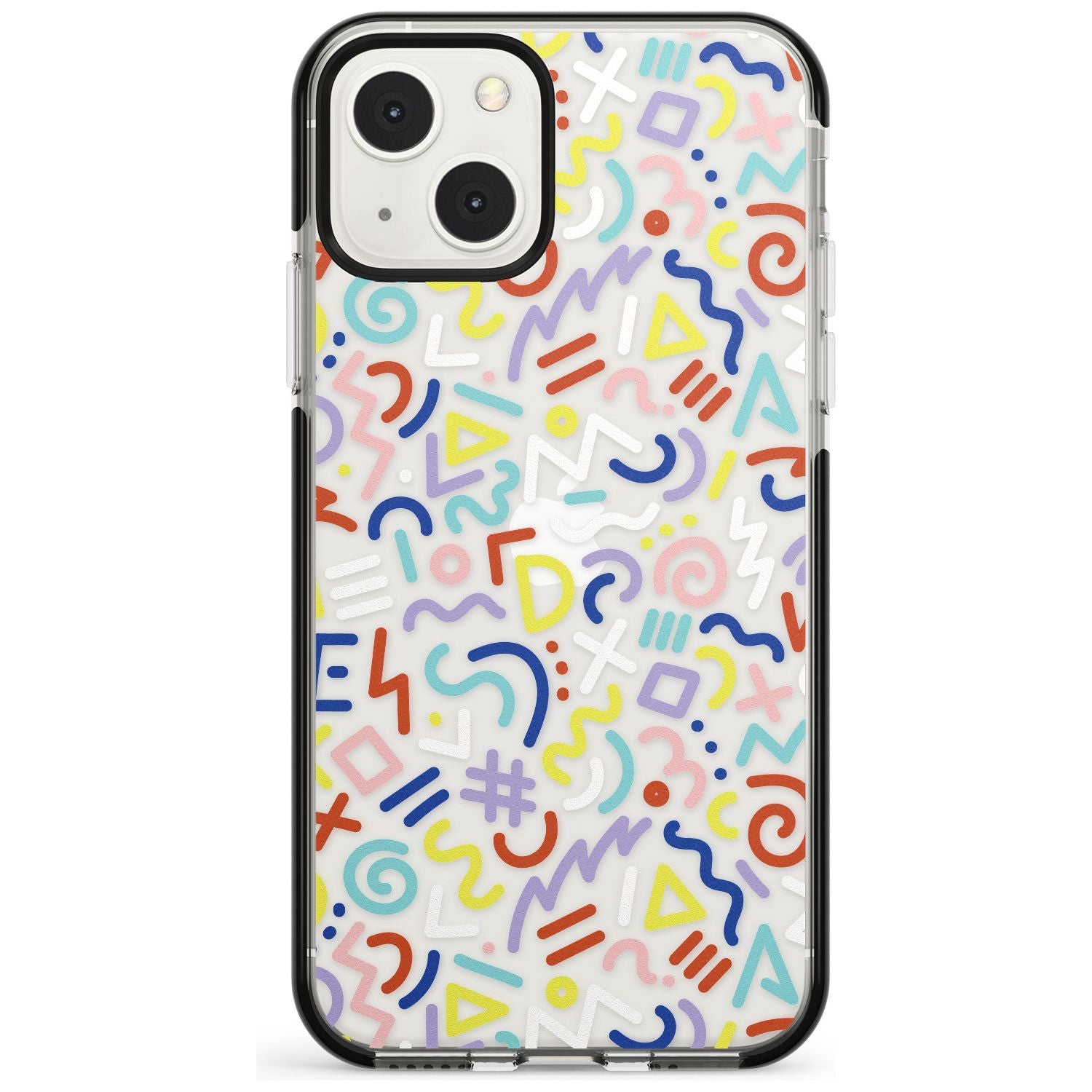 Colourful Mixed Shapes Retro Pattern Design Phone Case iPhone 13 Mini / Black Impact Case Blanc Space
