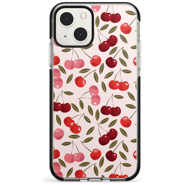 Fruity & Fun Patterns Cherries Phone Case iPhone 13 Mini / Black Impact Case Blanc Space