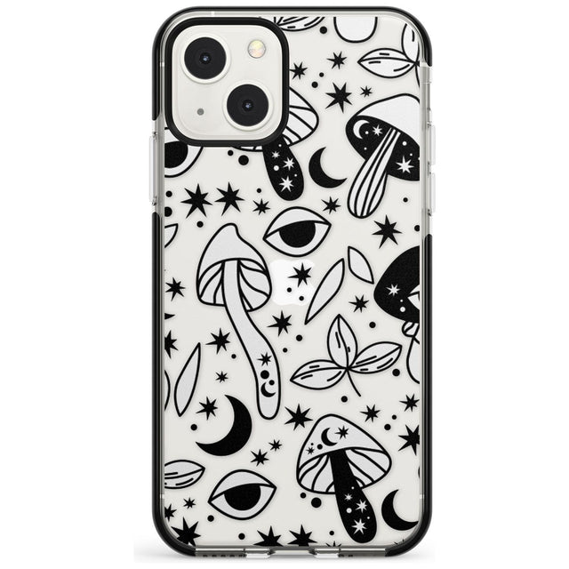 Psychedelic Mushrooms Pattern Black Impact Phone Case for iPhone 13 & 13 Mini