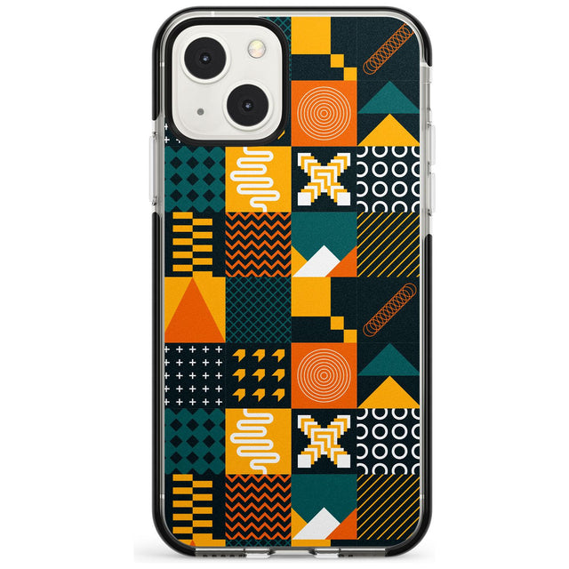 Funky Geometric Patterns: Orange & Dark Green Phone Case iPhone 13 Mini / Black Impact Case Blanc Space