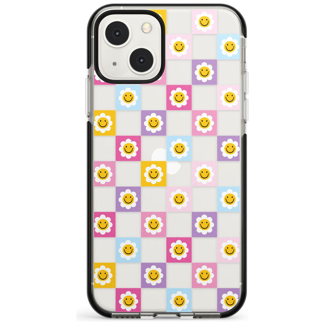 Daisy Squares Pattern Black Impact Phone Case for iPhone 13 & 13 Mini